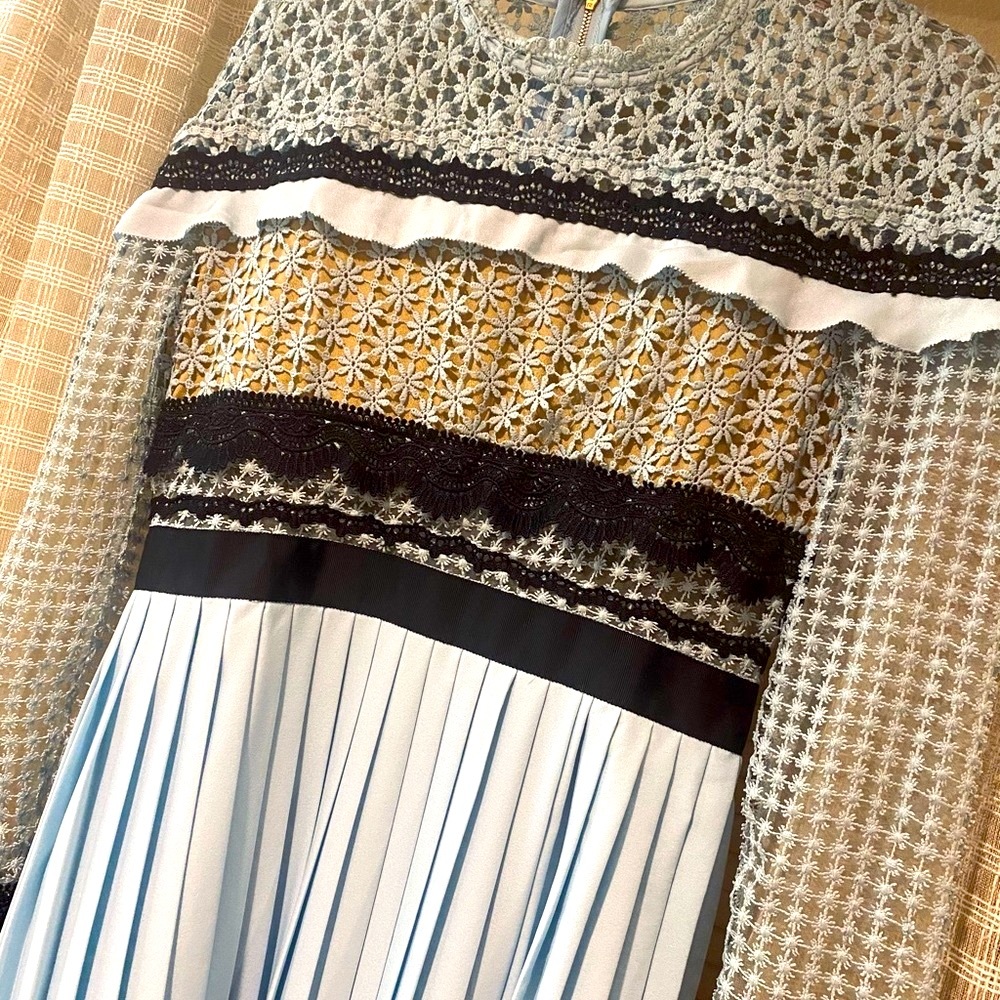 Size M/L Dressy Dusty Blue and Black Lace Dress Maxi